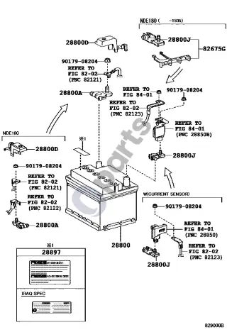 Toyota Corolla E160 E170 (2013–) Akumuliatorius ir akumuliatoriaus kabelis – schema