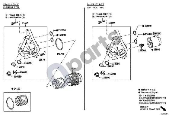 Toyota Corolla E160 E170 alyvos filtras – schema