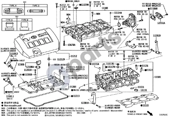 Toyota Corolla E160 E170 cilindrų galvutė – schema