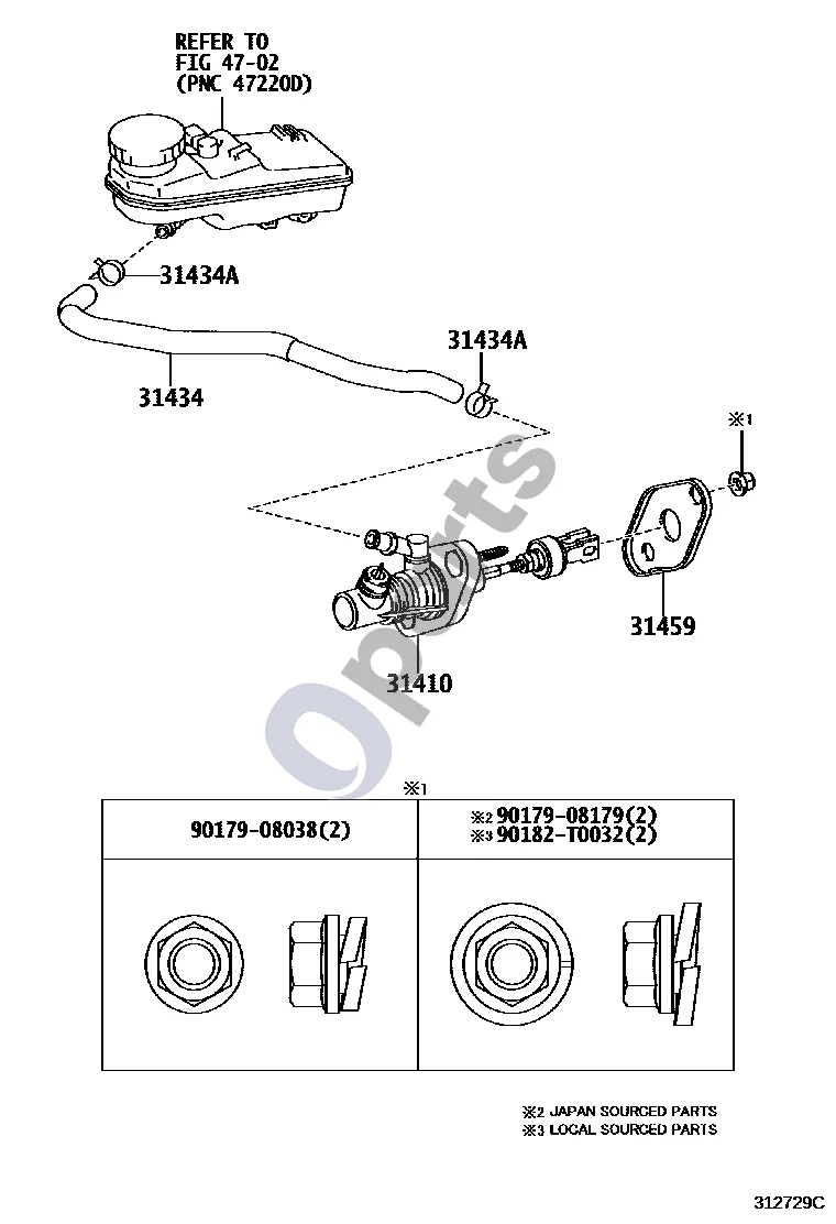 Toyota Corolla E160 E170 (2013–) Sankabos pagrindinis cilindras schema – pozicija 31410: Pagrindinis sankabos cilindras