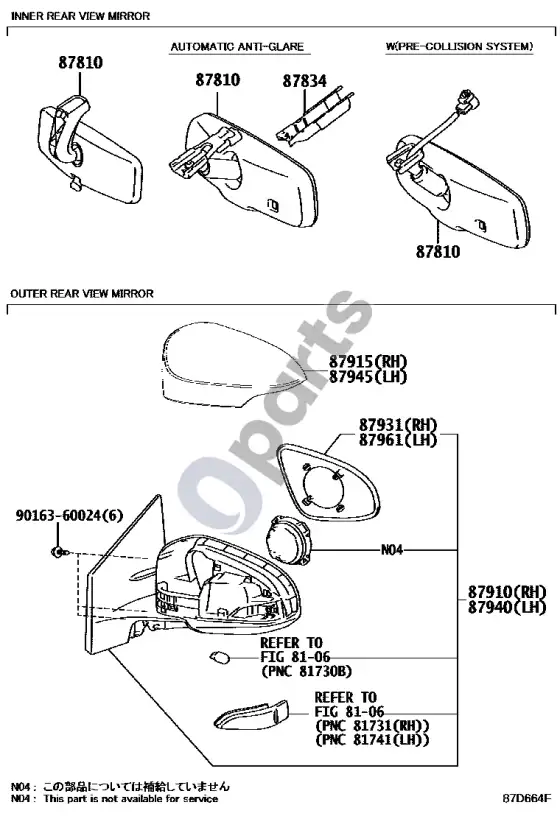 Toyota Corolla E160 E170 veidrodis – schema