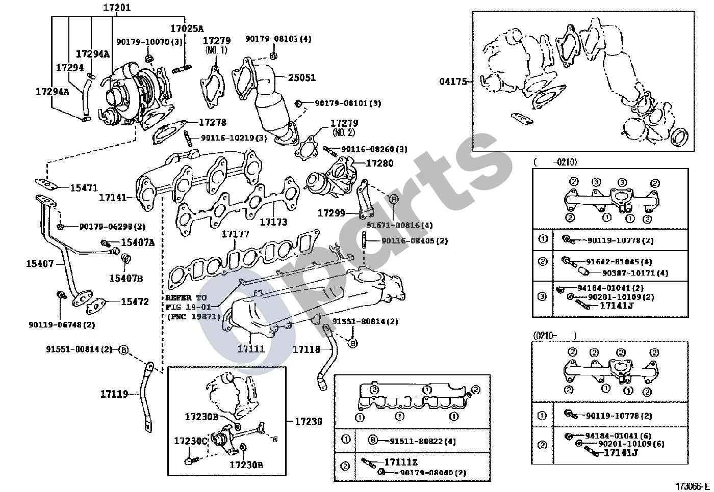 Toyota Hiace (H200) (2004–) Kolektorius schema – pozicija 17173: Tarpiklis, išmetimo kolektorius–galvutė