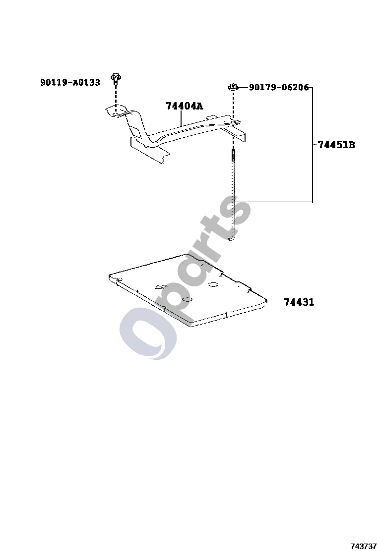 Toyota Highlander XU50 (2013–2019) Akumuliatoriaus lizdas schema – pozicija 74431: Akumuliatoriaus dėklas