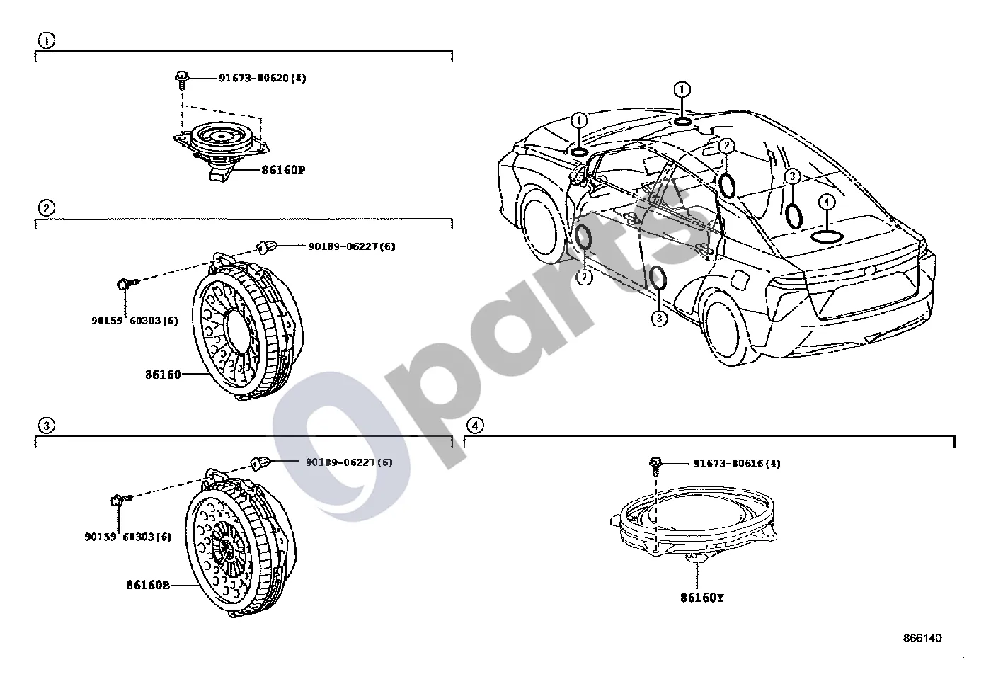 Toyota Mirai (2015–2020) Garsiakalbis schema – pozicija 86160: Priekinis garsiakalbis Nr. 1