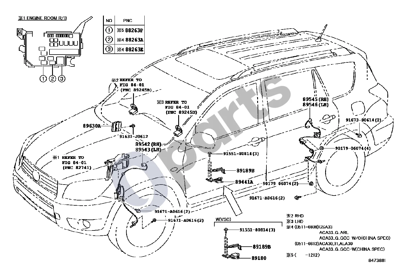 Toyota RAV 4 (XA30) (2006–2016) ABS ir VSC schema – pozicija 89630A: Visų ratų pavaros valdymo blokas, komplektas