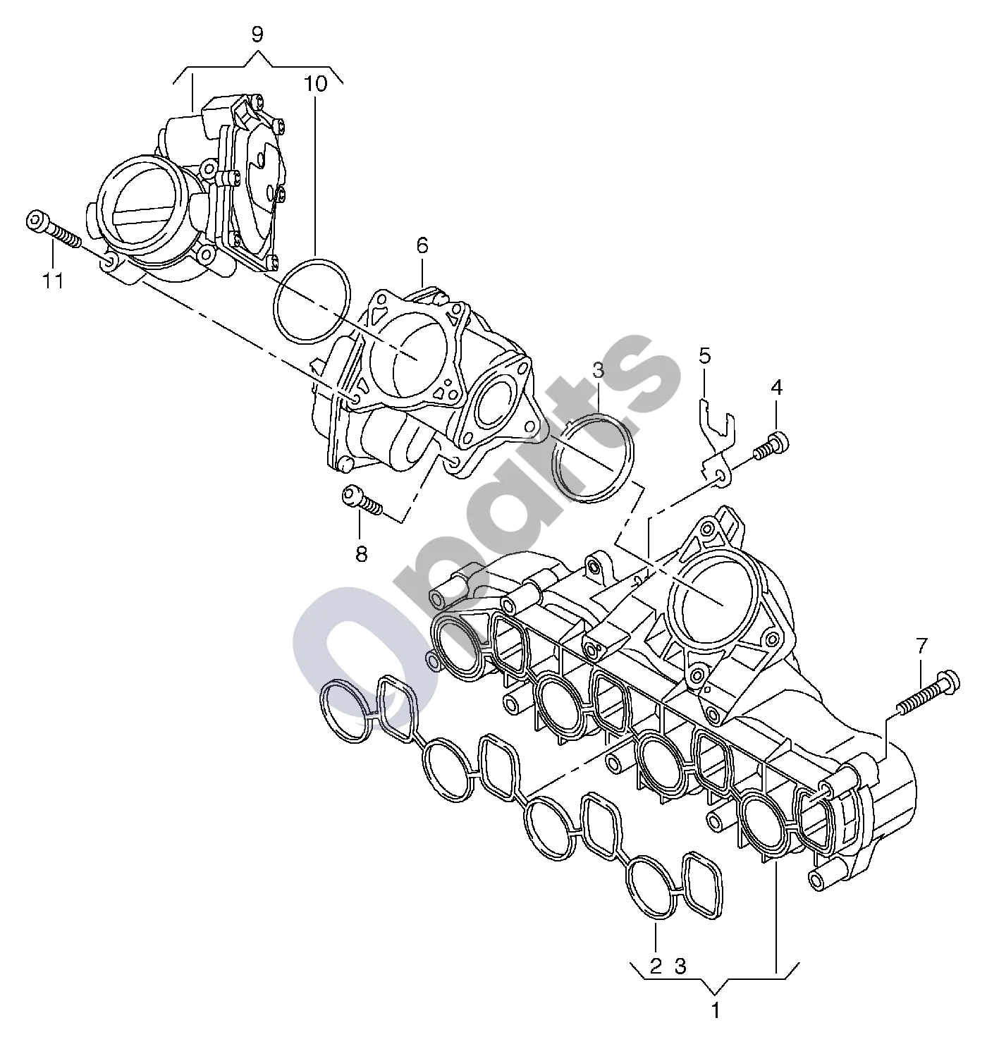 Volkswagen Amarok (2010–2020) Įsiurbimo kolektorius schema – pozicija 3: Tarpiklis