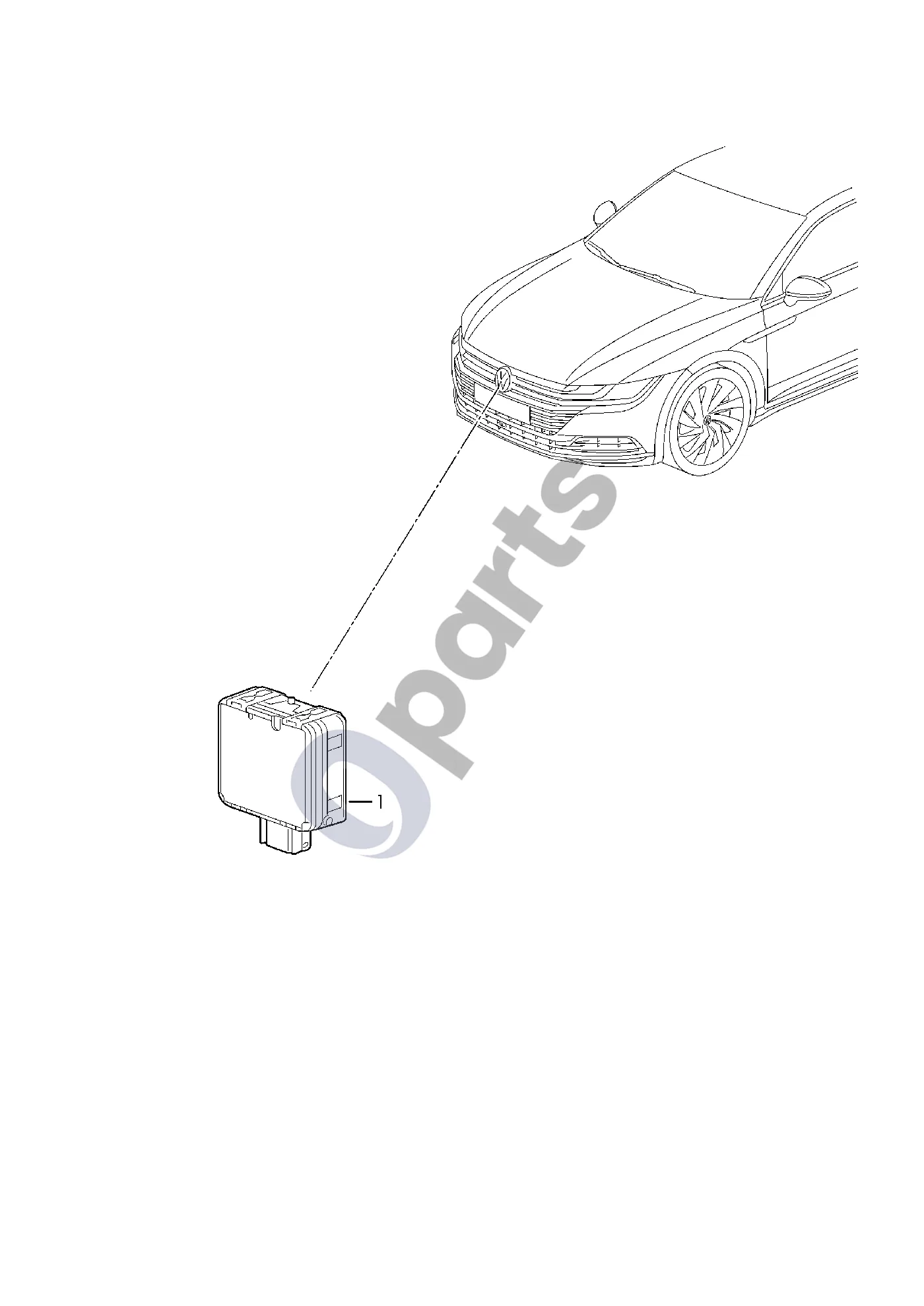 Volkswagen Arteon (2017–) Radaro jutiklis schema – pozicija 1: Radaro jutiklis