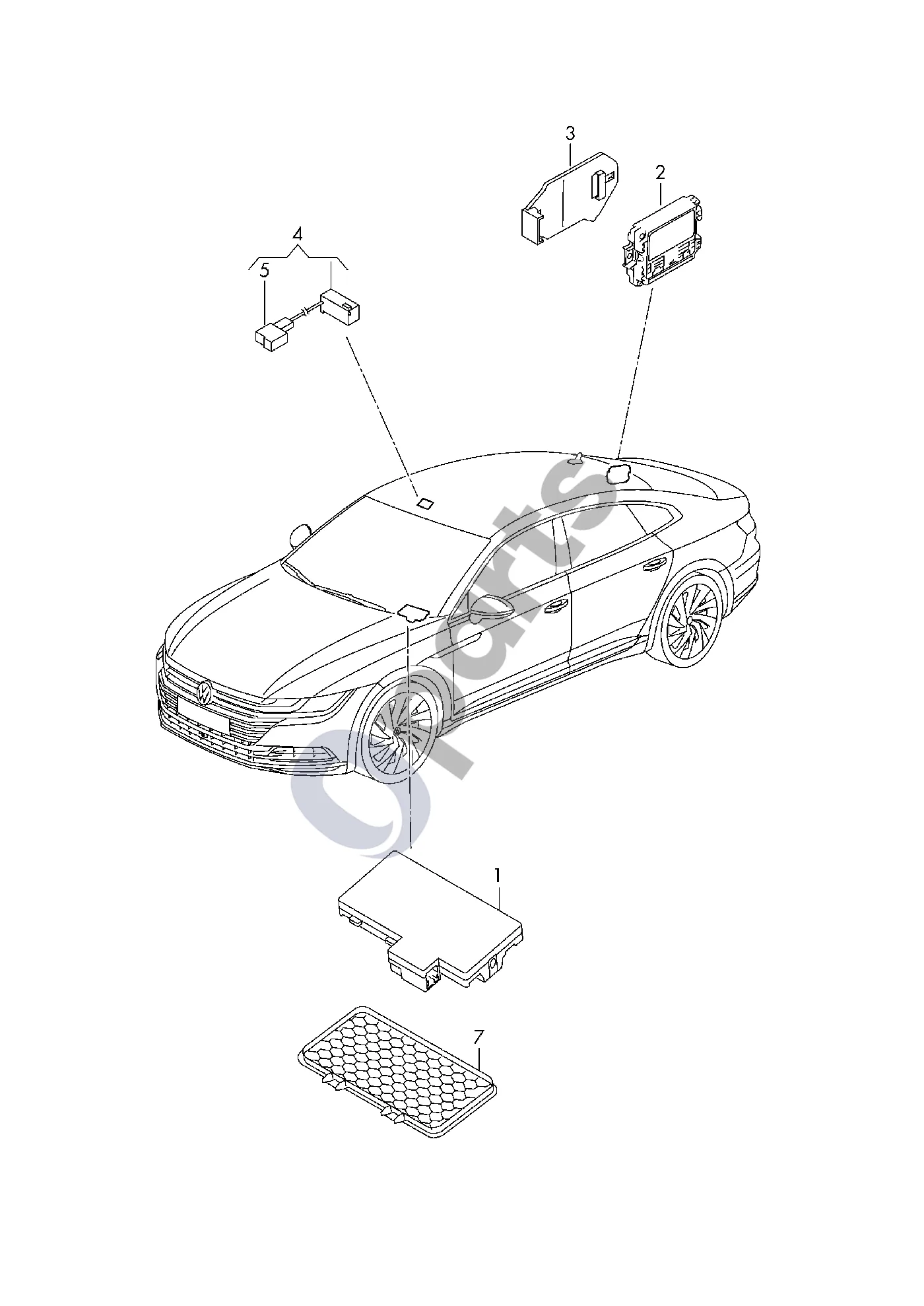 Volkswagen Arteon (2017–) Telefono elektros dalys schema – pozicija 1: Sujungimo antena D >> - 13.05.2019