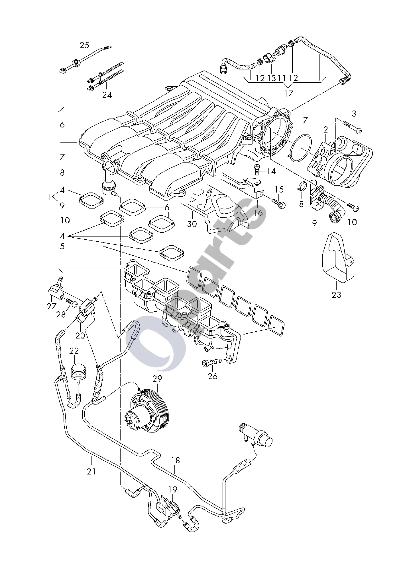 Volkswagen Atlas (2017–) Įsiurbimo sistema schema – pozicija 2: Droselio sklendės adapteris