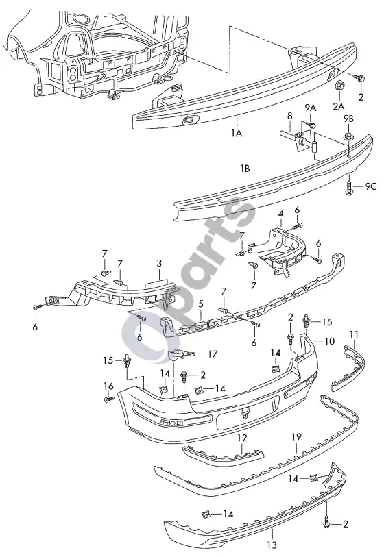 Volkswagen Bora bamperis – schema