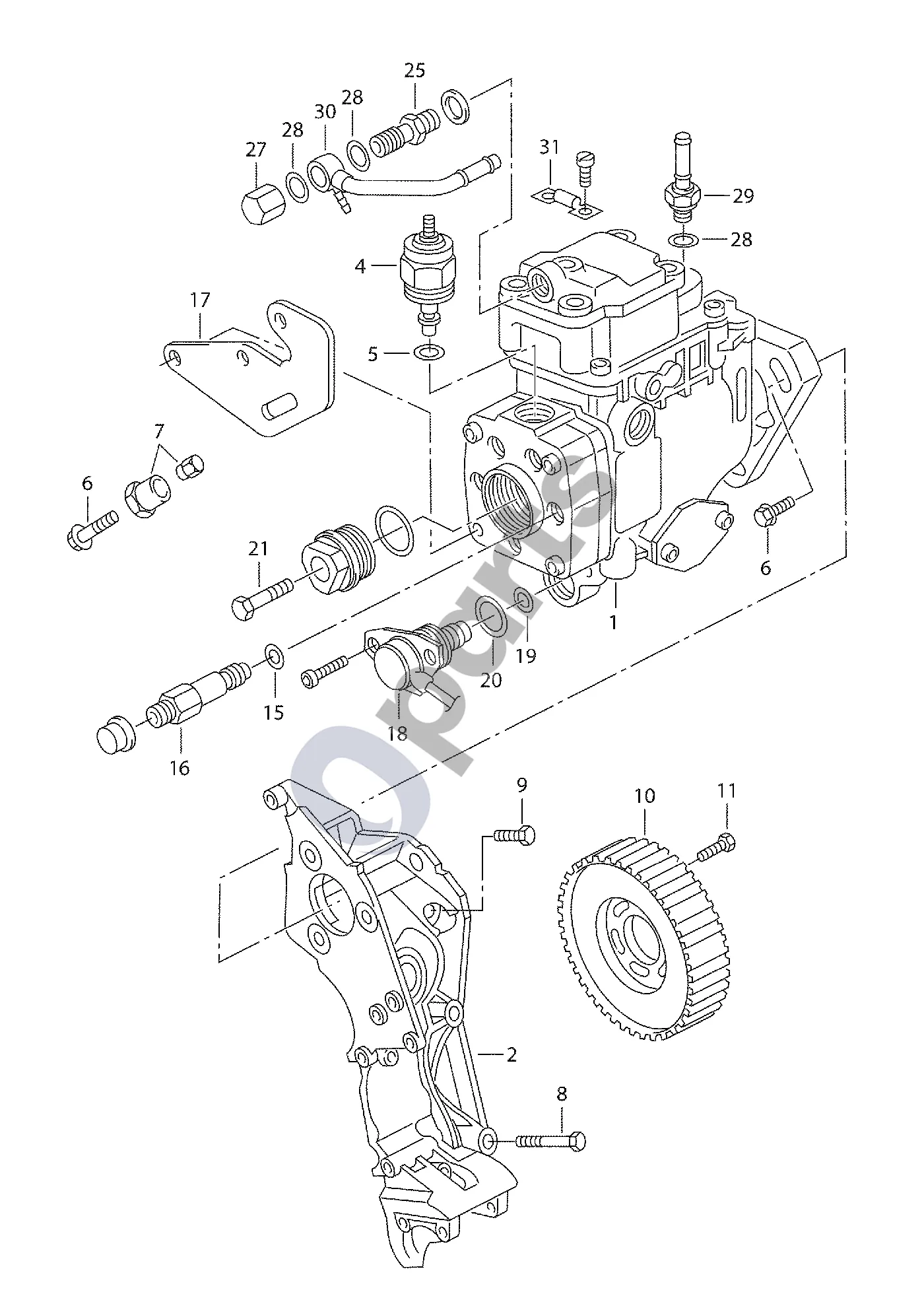 Volkswagen Bora (1998–2005) Įpurškimo siurblys schema – pozicija 1: Įpurškimo siurblys