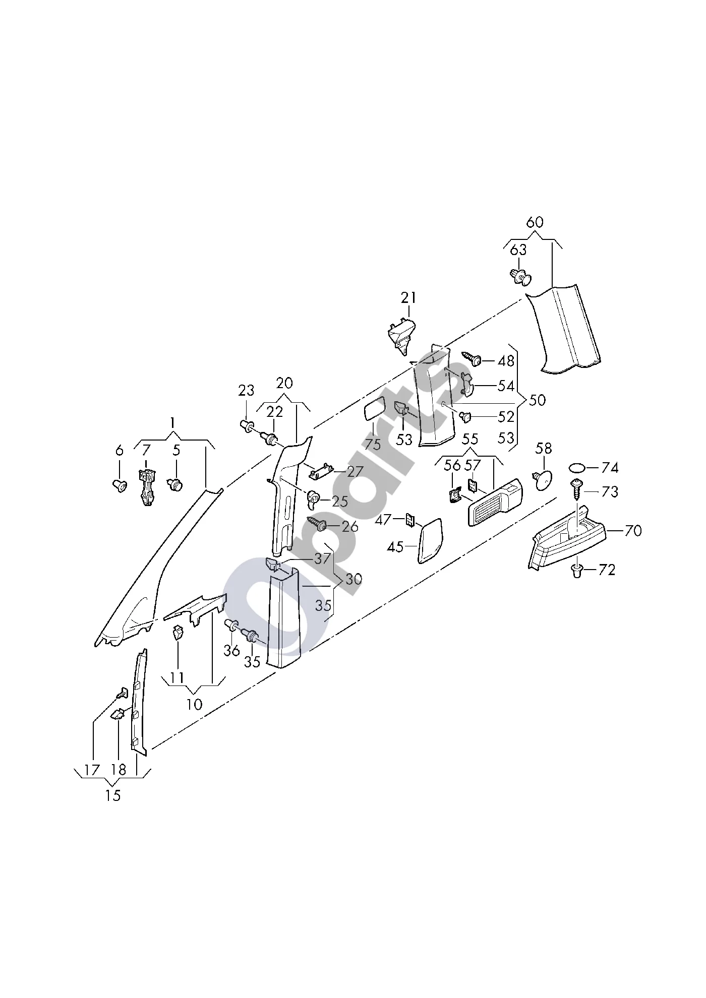 Volkswagen Caddy (2015–2020) A statramsčio apdaila schema – pozicija 7: Spaustukas