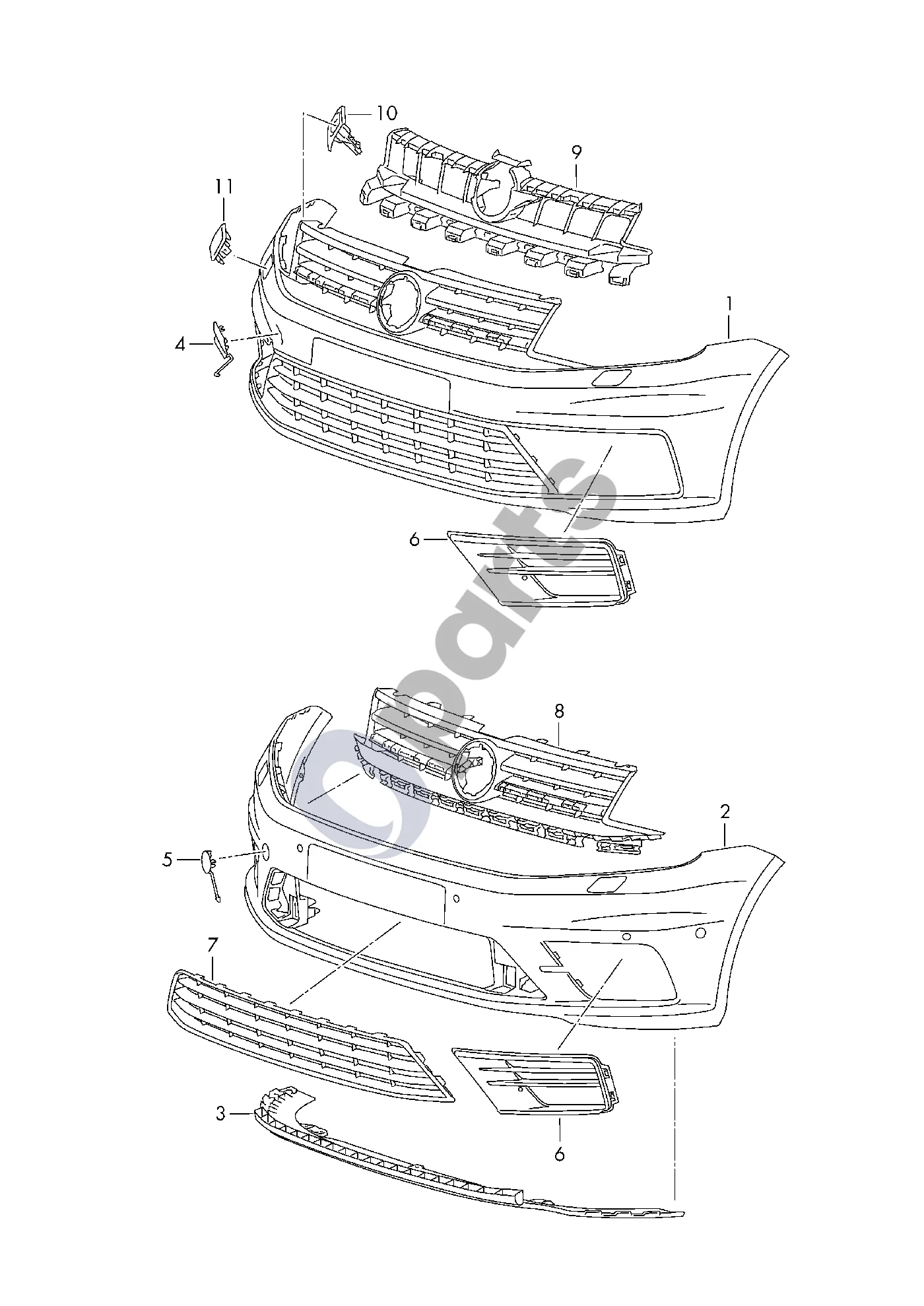 Volkswagen Caddy (2015–2020) Bamperio dangtis schema – Kreipiamasis rėmas