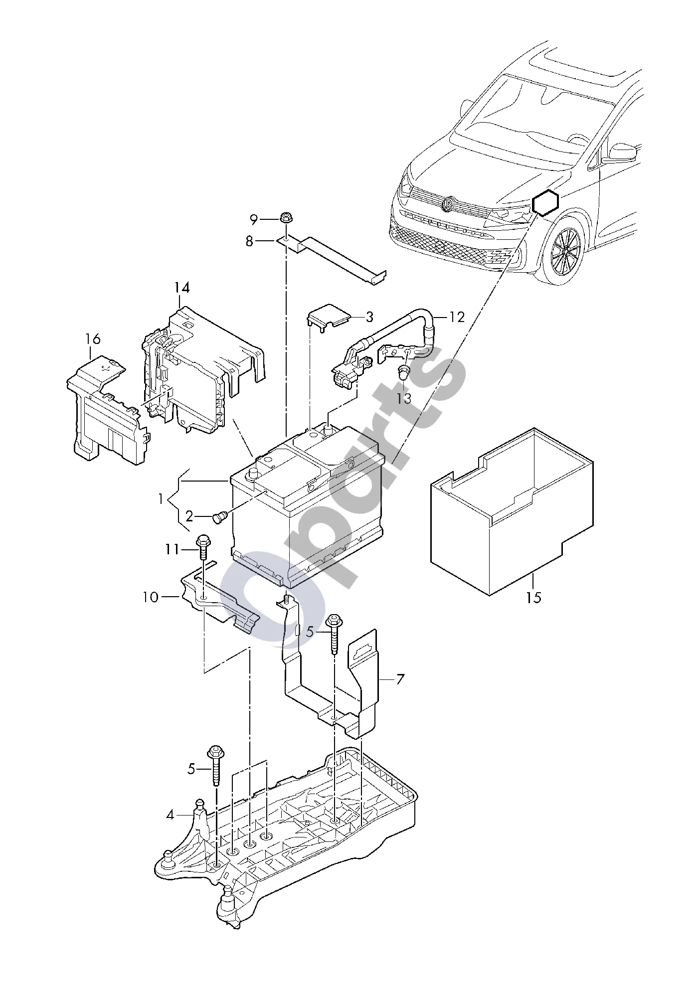 Volkswagen Caddy (2020–) Akumuliatorius schema – pozicija 4: Akumuliatoriaus konsolė