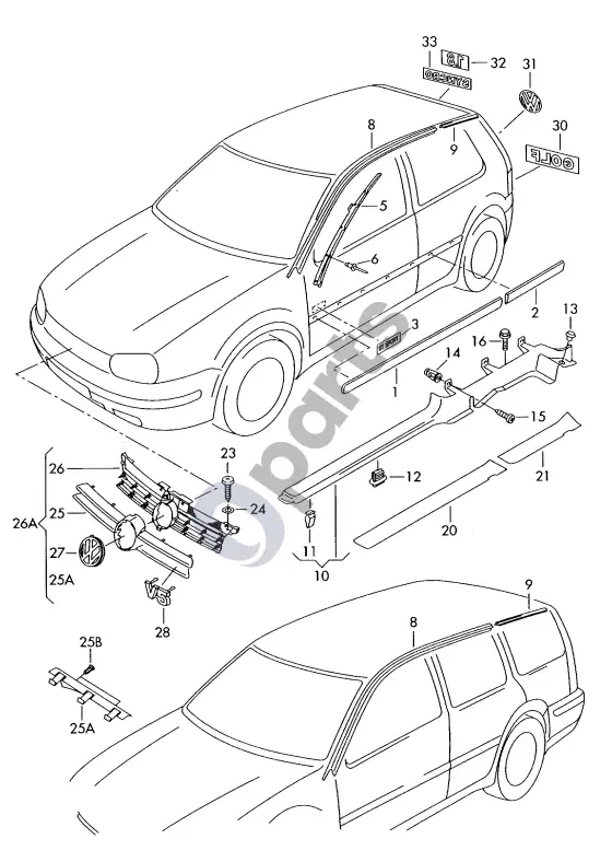 Volkswagen Golf IV apsauginė juostelė – schema