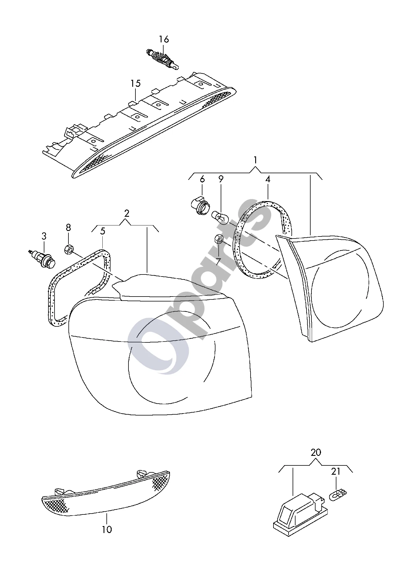 Volkswagen Golf Plus (2005–2013) Galinis žibintas schema – pozicija 10: Galinio žibinto atšvaitas