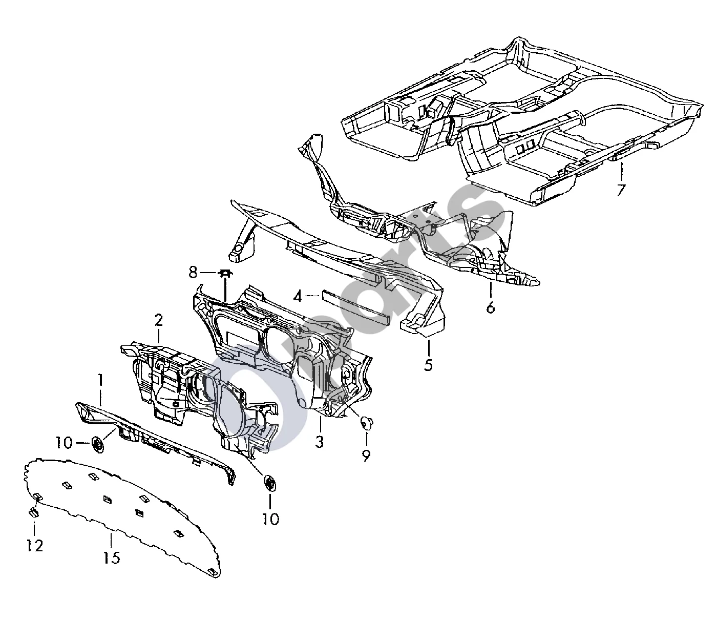 Volkswagen Golf Plus (2005–2013) Garso slopintuvas schema – pozicija 3: Pertvaros garso izoliacija