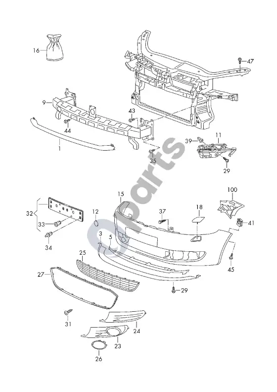 Volkswagen Golf Plus bamperis – schema