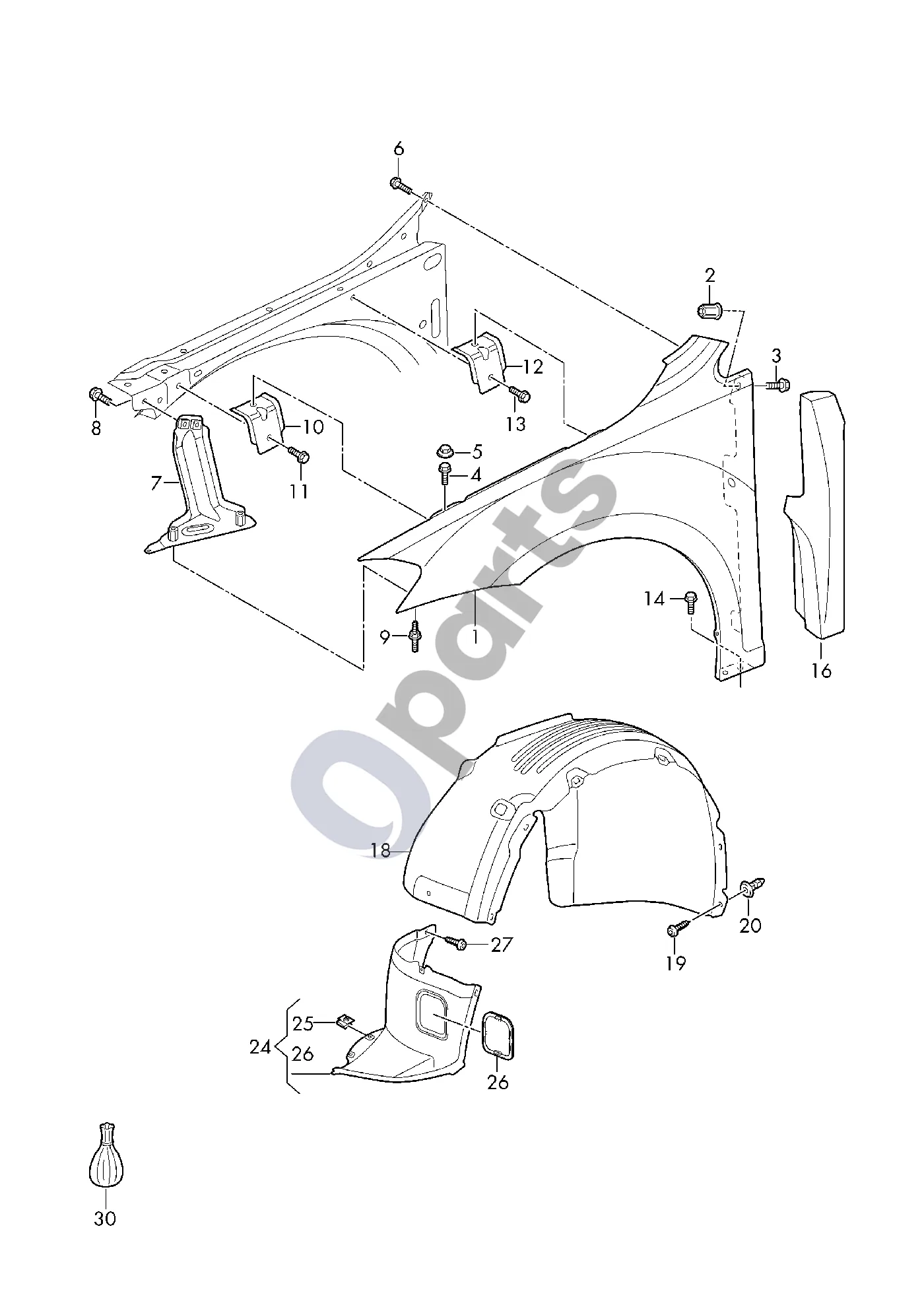 Volkswagen Golf VII (2013–2019) Sparnas schema – pozicija 7: Sutvirtinimas