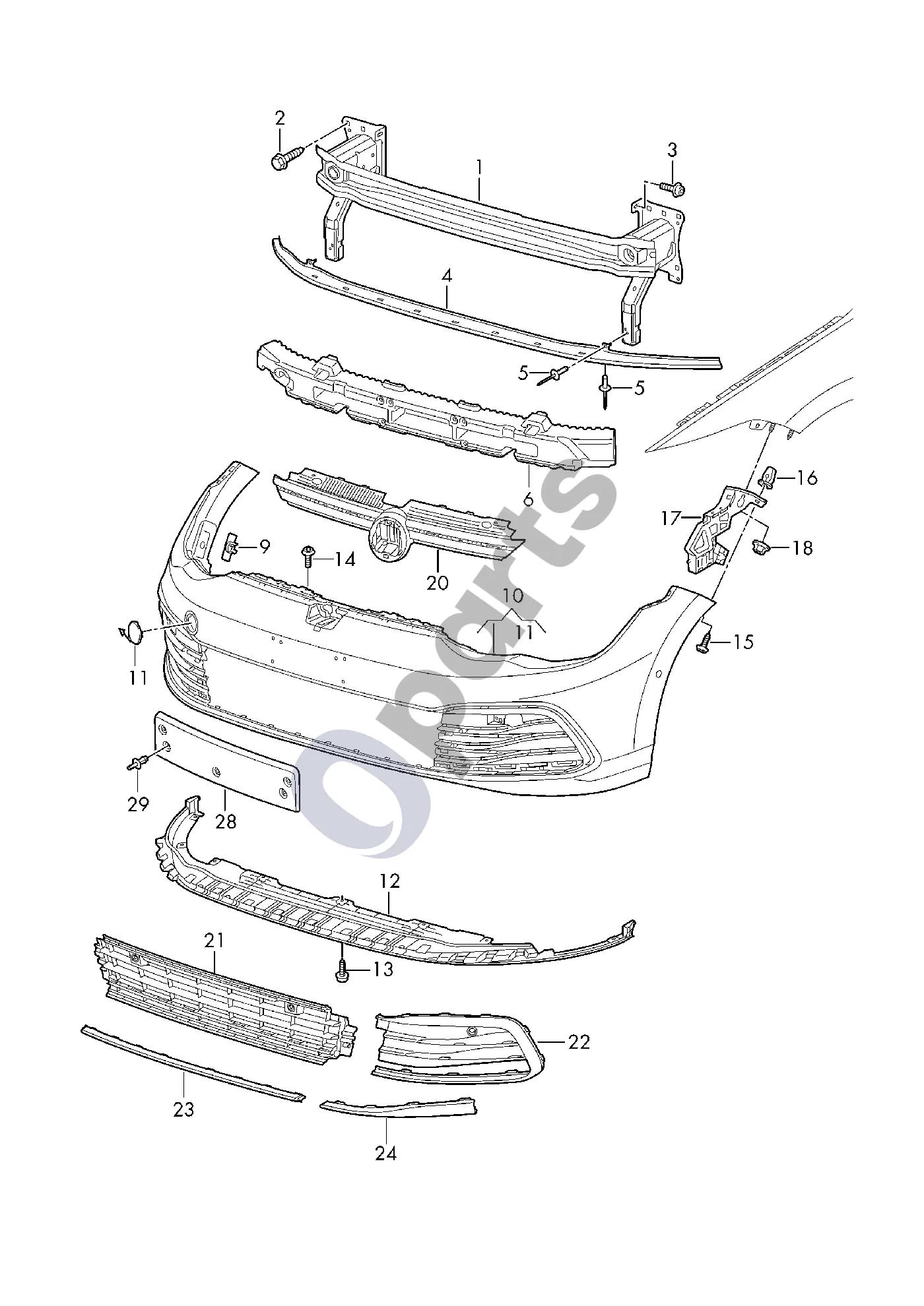 Volkswagen Golf VIII (2019–) Bamperis (GOLF VIII) schema – Šoninis sustiprinimas; Bamperis