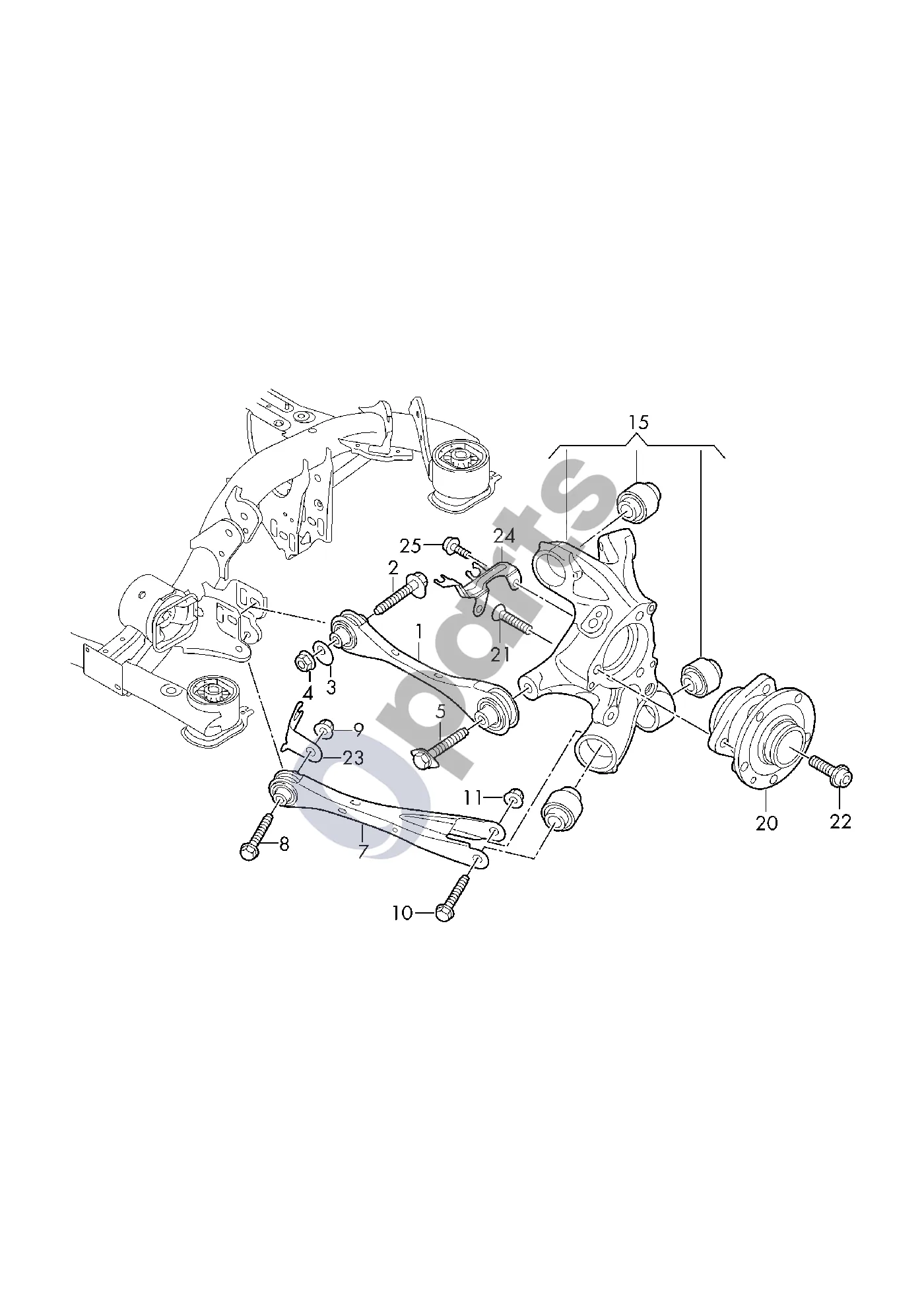 Volkswagen ID.3 (2019–) Galinė ašis schema – Ratų guolio korpusas