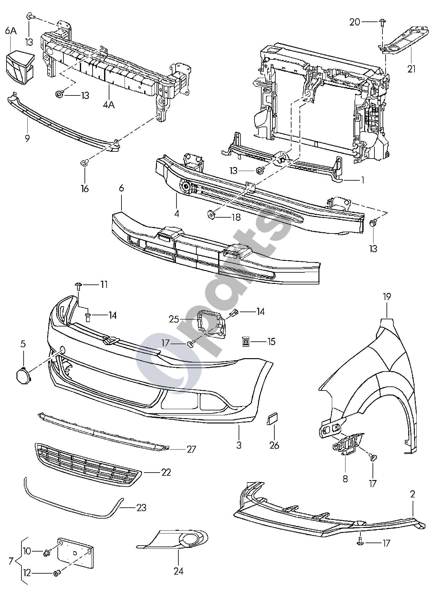 Volkswagen Jetta VI (2011–2018) Bamperis (JETTA VI) schema – pozicija 6: Putų užpildo detalė
