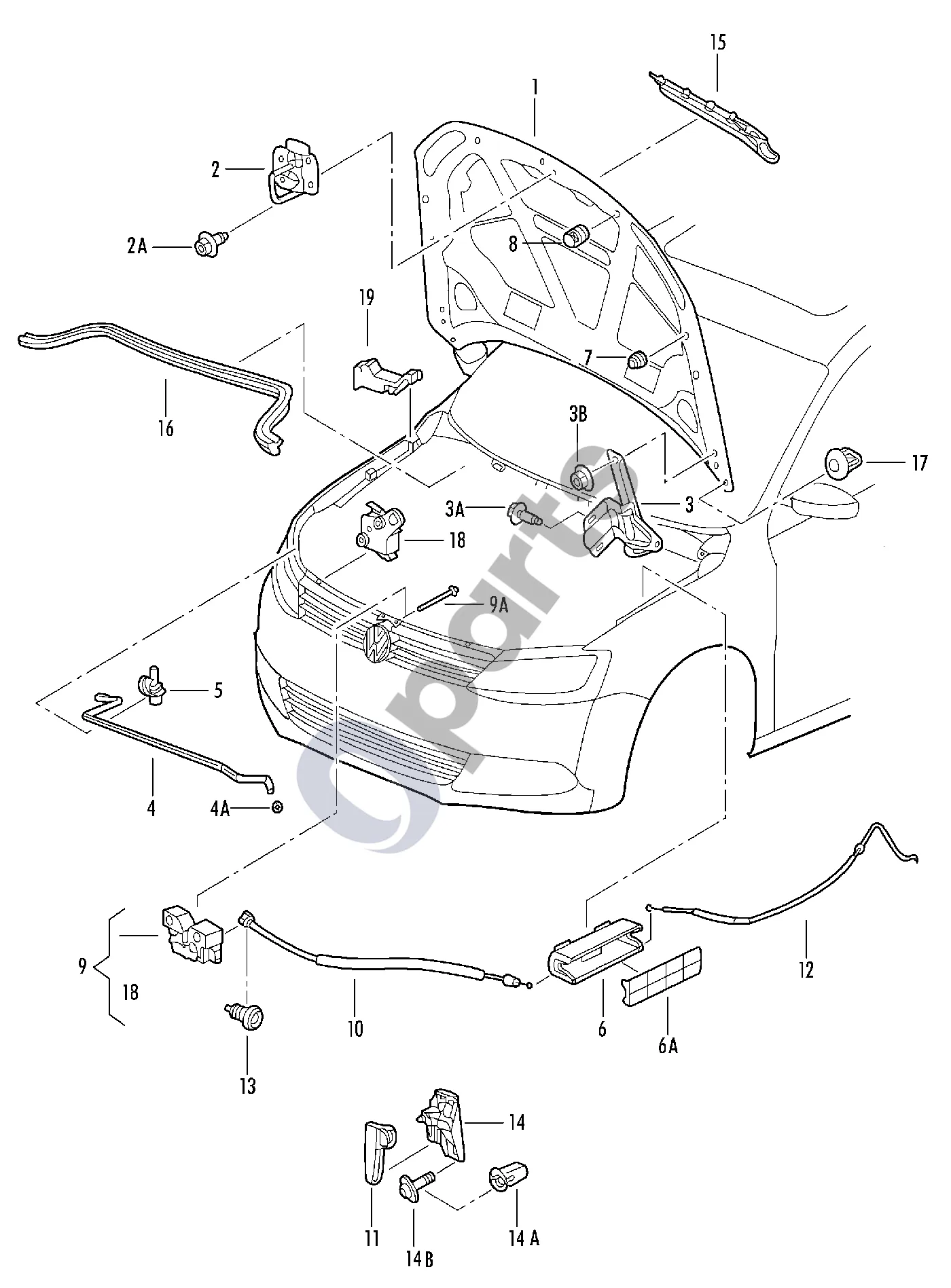 Volkswagen Jetta VI (2011–2018) Variklio dangtis schema – pozicija 3: Dangčio vyris