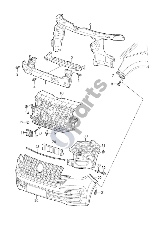 Volkswagen Multivan T6 bamperis – schema