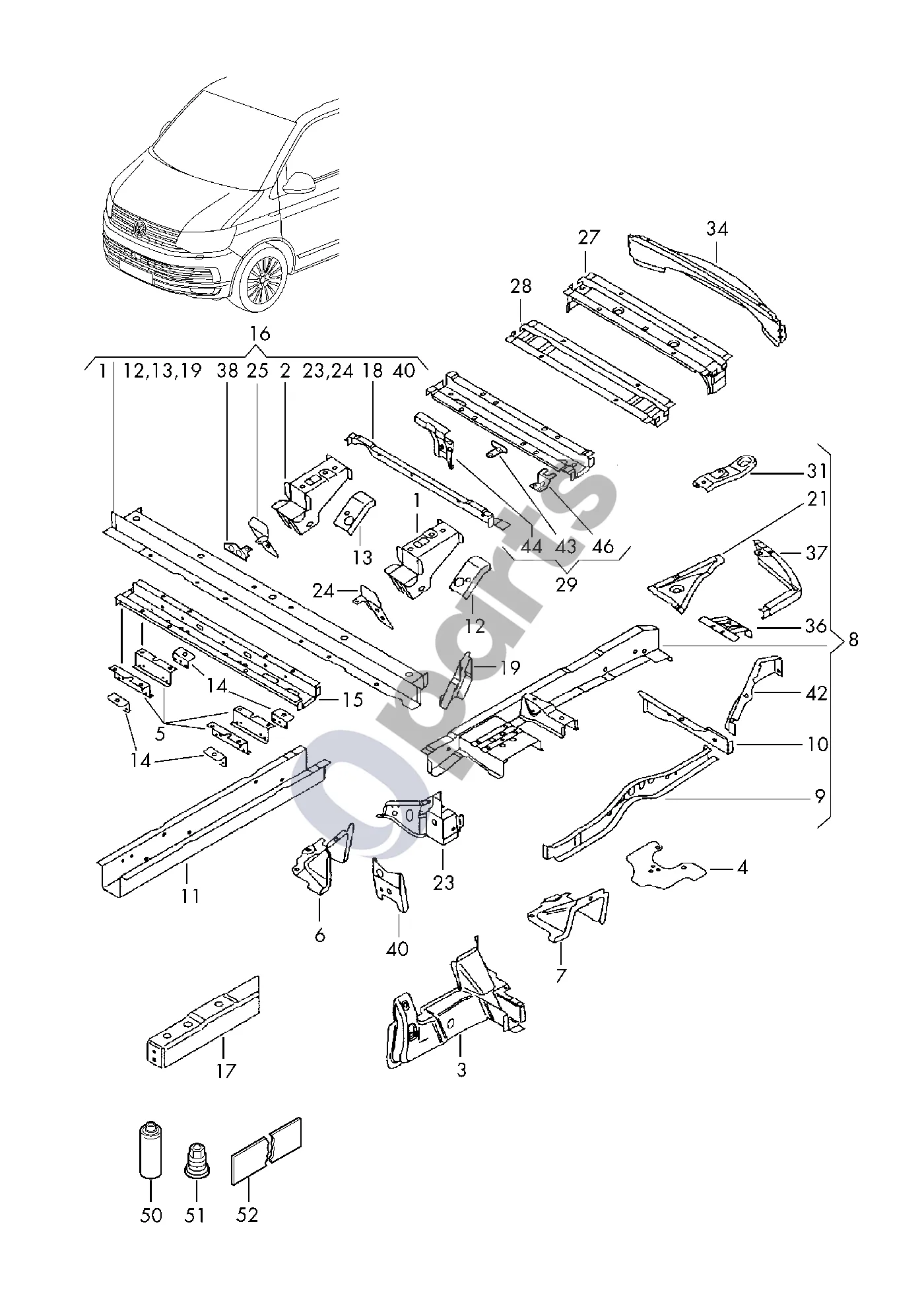 Volkswagen Multivan T6 (2015–) Rėmas schema – Spyruoklės atrama