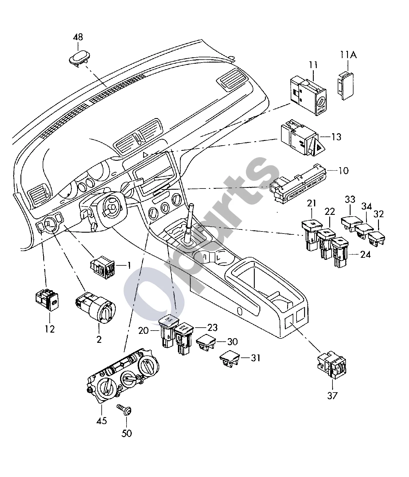 Volkswagen Passat B6 (2005–2010) Apšvietimo jungiklis schema – Saulės jutiklis