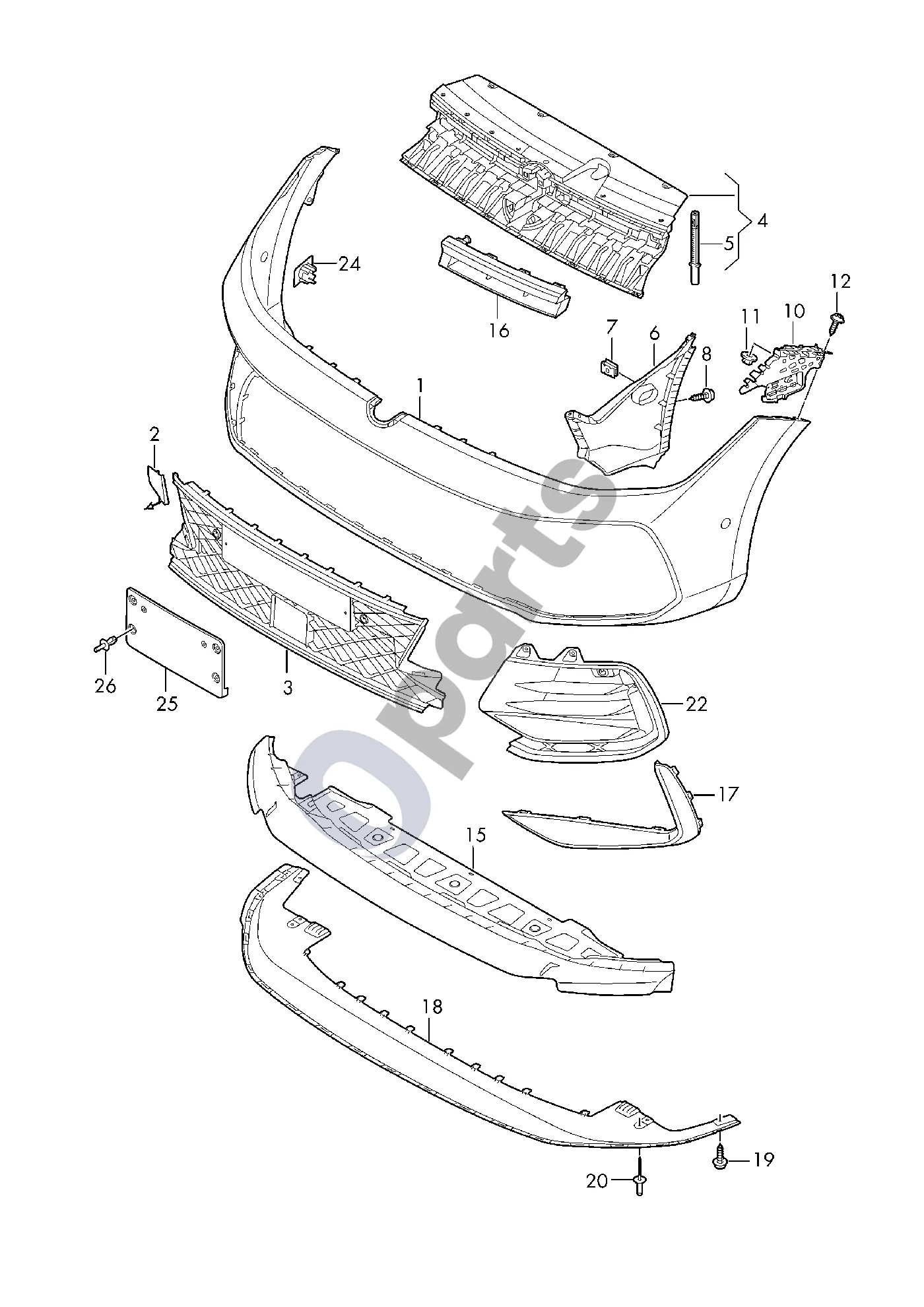 Volkswagen Passat B9 (2023–) Bamperio dangtis schema – pozicija 6: Atramos elementas