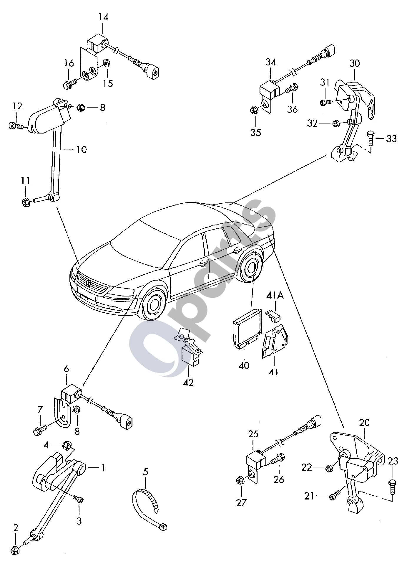 Volkswagen Phaeton (2002–2016) Adaptyvioji pakaba schema – Adaptyviosios pakabos valdymo blokas