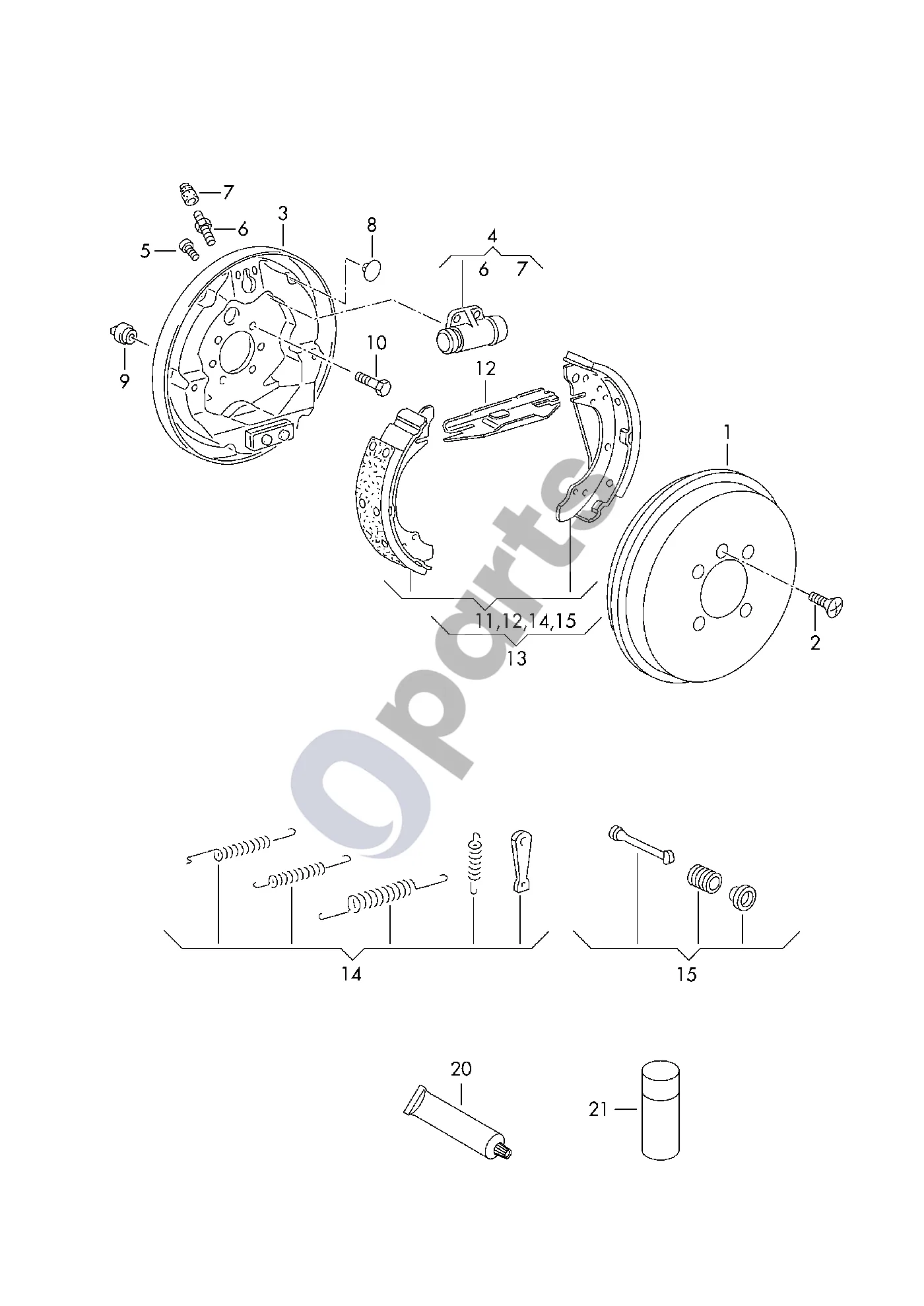 Volkswagen Polo V 6R (2009–2017) Būgninis stabdys schema – Galinė plokštė