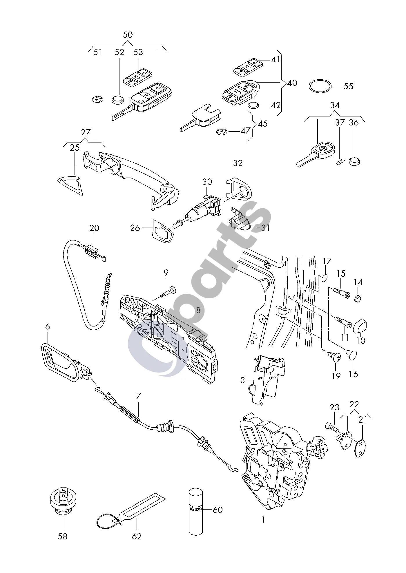Volkswagen Polo V 6R (2009–2017) Durų spyna schema – Bowdeno trosas D - 16.05.2011>>