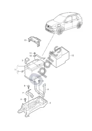 Volkswagen T-Cross (2016–) Akumuliatorius – schema