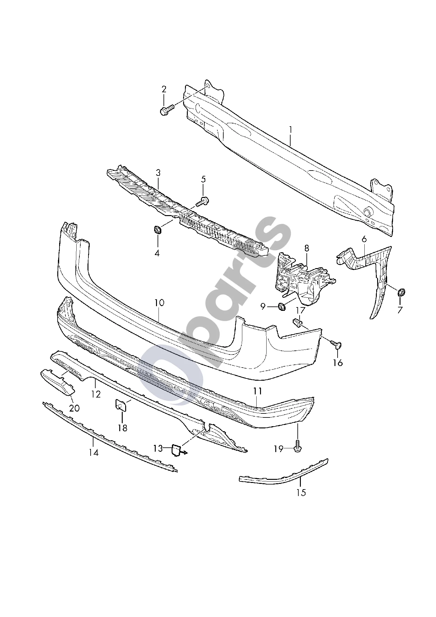 Volkswagen Teramont (2017–) Bamperis schema – Kreipiamasis profilis