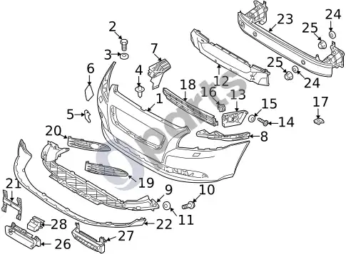 Volvo S40 įranga, tvirtinimo detalės ir jungiamosios detalės (1, 2008 2 4I) – schema