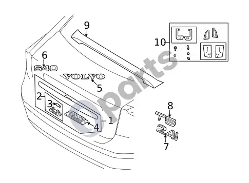 Volvo S40 išorinė apdaila – bagažinė (2008 2 4I) – schema