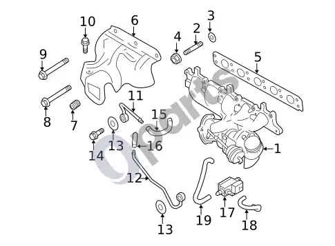 Volvo S40 turbokompresorius ir komponentai (1, 2008 T5) – schema