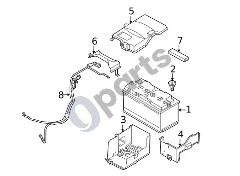 Volvo S40 akumuliatorius ir susiję komponentai – schema
