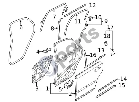 Volvo S40 durys ir komponentai (1) – schema