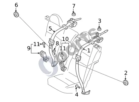 Volvo S40 galiniai saugos diržai – schema