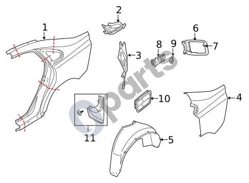 Volvo S40 (2004–2007) Galinis sparnas (1) schema – pozicija 8: Užraktas