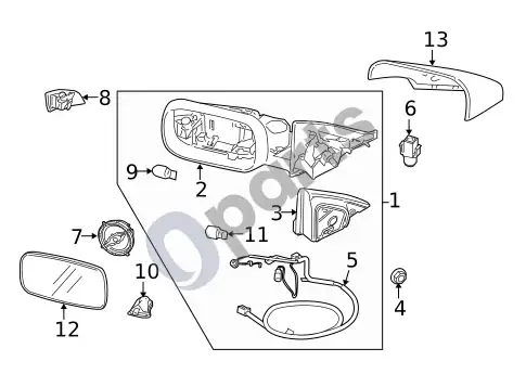 Volvo S40 išoriniai veidrodėliai – schema
