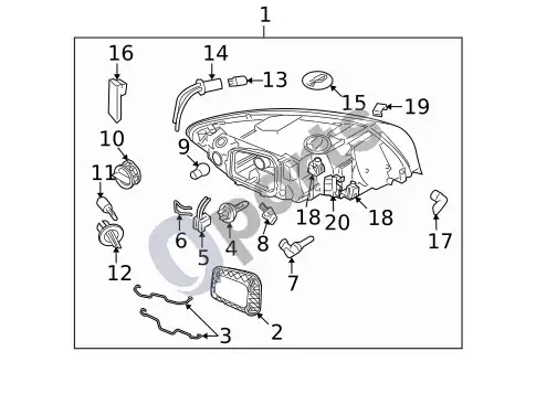 Volvo S40 laidai, kabeliai ir susiję komponentai (1) – schema
