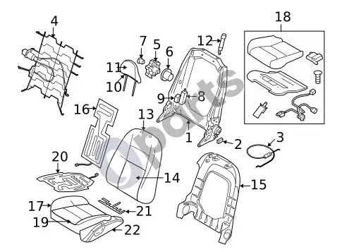 Volvo S40 priekinės sėdynės komponentai (1) – schema