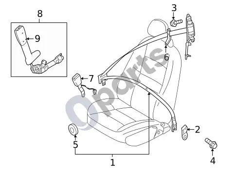 Volvo S40 priekiniai saugos diržai – schema