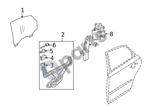 Volvo S40 stiklas – galinės durys – schema