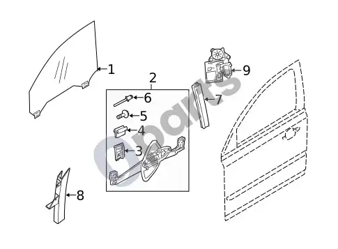 Volvo S40 stiklas – priekinės durys – schema