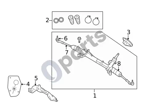 Volvo S40 vairo mechanizmas ir susiję komponentai (1) – schema